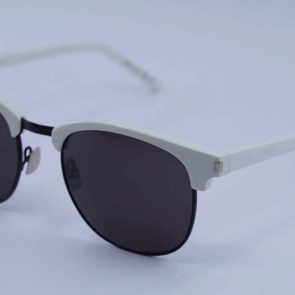 Saint Laurent SL108 011 Sunglasses Ivory Browline Frame, Black Lenses - Picture 2 of 11